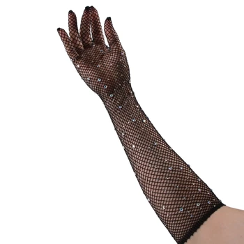 1 Пара сетчатых рукавов с длинными пальцами, эластичные Сексуальные Перчатки со стразами для вечеринки
