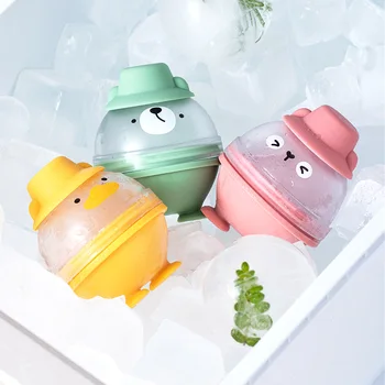 2022 Новая силиконовая форма для приготовления шариков для льда в форме милых животных, замороженные круглые лотки для кубиков льда, форма с крышками, кухонные принадлежности