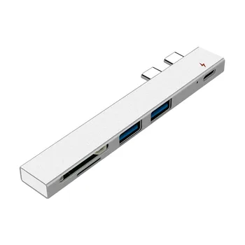 2023 Новый A1707 USB C Концентратор с Двойным адаптером Type C, док-станция с зарядным устройством USB PD, слот SD/TF Для ПК, Поддержка USB-концентратора для Компьютера