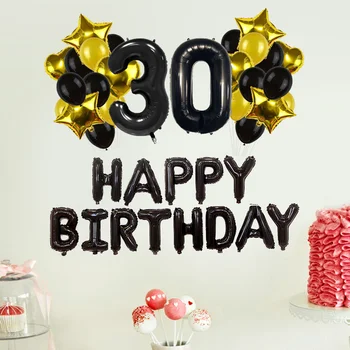 43 шт. 30-х воздушных шаров, декоративных сувениров для вечеринок, Черные Золотые принадлежности для Свадьбы, Дня рождения