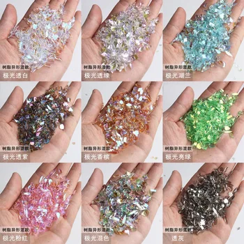 50 шт./пакет, Стразы для дизайна ногтей Серии Auroral, разноцветные драгоценные камни, Плоские бриллианты, подвески, Блестящие 3D аксессуары для маникюра из смолы