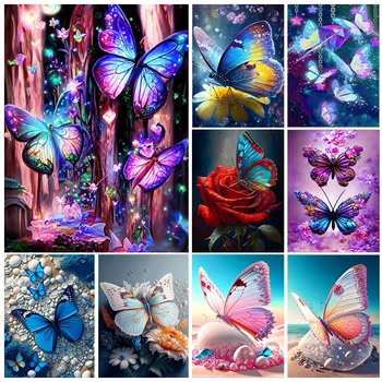 5D DIY Алмазная живопись Красивая Мозаика с бабочками и цветами, Алмазная вышивка, Картина, Полный Круглый Горный хрусталь, Подарок для домашнего декора