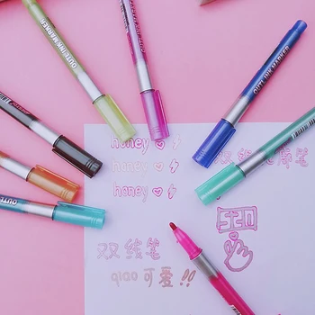 8 цветов/комплект, Красочная двойная линейная ручка, маркер, флуоресцентные фломастеры, Студенческая многоцветная ручка для плаката для школьного офиса