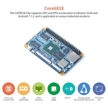 CORE6818 Плата развития S5P6818 Четырехъядерный процессор 1G + 8G EMMC Wifi + BT Гигабитный Порт Ethernet Lubuntu Android 7.1.2 С антенной