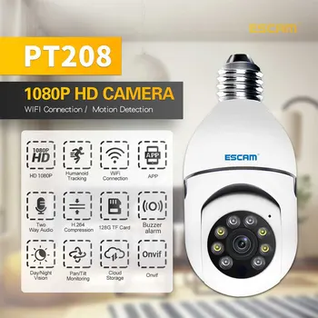 ESCAM PT208 Беспроводное отслеживание мобильных устройств 1080P, Wi-Fi соединение ONVIF, двусторонняя голосовая интеллектуальная камера ночного видения с двумя источниками света
