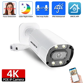 IP-камера с распознаванием лица 8MP POE с двойным источником света, Полноцветная камера ночного видения 48V AI CCTV, камера видеонаблюдения