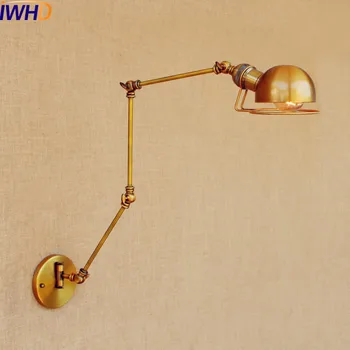 IWHD Gold Swing Настенный светильник с длинной рукояткой LED Edison Ретро Лофт Промышленный Настенный светильник Бра Lamparas De Pared