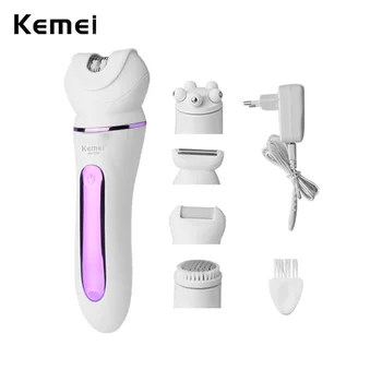 Kemei 5 in1 Электрический Женский Эпилятор для лица, Женская Бритва для удаления волос на лице, теле, для бровей, Женский Станок для бритья, Перезаряжаемый