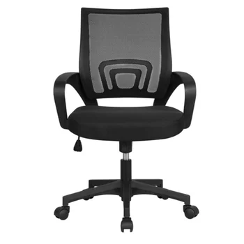 LISM MART Офисное Кресло с регулируемой Средней Спинкой, Сетчатое, Поворотное, С подлокотниками, черный