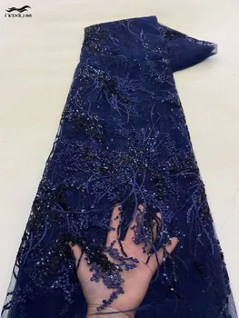 Madison-Африканская кружевная ткань с блестками, бисером ручной работы, Нигерийский, французский тюль, материал для свадебного платья, высокое качество, 2023