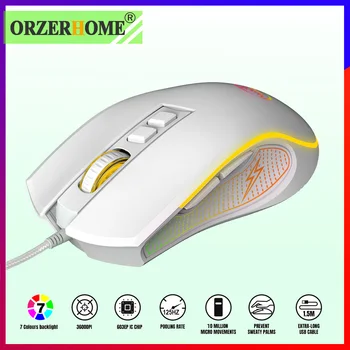 ORZERHOME Мышь Проводная Регулируемая 3600 точек на дюйм Эргономичная Компьютерная геймерская 7-цветная мышь со светодиодной подсветкой для ноутбуков, аксессуаров для игровых ПК
