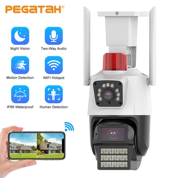 PEGATAH 2K 4MP PTZ Wifi Камера с двумя объективами, Цветное Обнаружение движения, Ночное видение, Видеонаблюдение, IP-камера видеонаблюдения