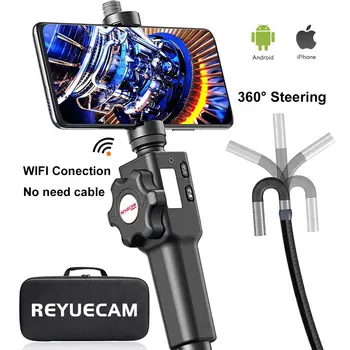 REYUECAM Артикулирующий Эндоскоп Диаметром 5,5 мм/8,5 мм, WIFI, Промышленный Бороскоп с Рулевым управлением на 360 ° Для iPhone Android PC
