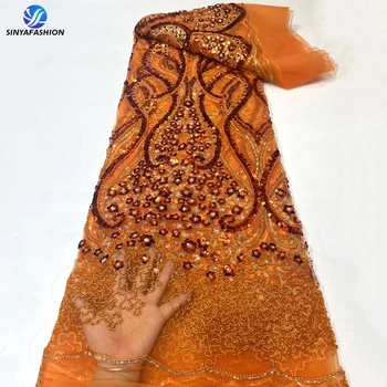 Sinya Высококачественная Африканская французская Кружевная ткань ручной работы из бисера, Нигерийские Блестки, вышивка, Сетка, Тюль, Материал для женского Свадебного платья