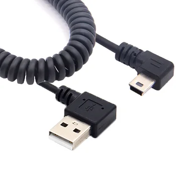 USB 2,0 Штекер к Mini USB Прямоугольный 90-градусный Гибкий Пружинный Выдвижной Зарядный кабель для передачи данных для автомобильной навигации GPS MP3/MP4