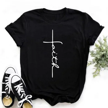 Вера Футболка Крест Иисус Футболки Топы Христианская рубашка Женская Модная футболка Крещение Церковь Невесты Эстетическая футболка Tumblr