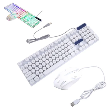 Водонепроницаемая панк-клавиатура с 104 круглыми колпачками для клавиш, светящаяся клавиатура, немой набор клавиатуры и мыши, панк-ретро Клавиатура