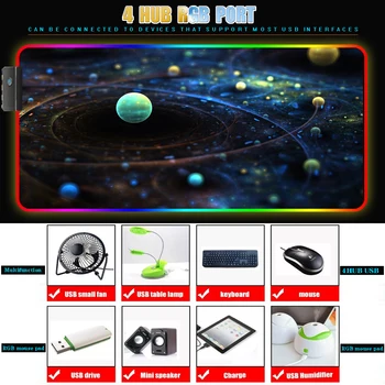 Вселенная Звездное Небо Rgb Коврик для мыши мультиинтерфейсный, с четырьмя USB-базовыми концентраторами, Коврик для мыши, Аксессуары для игровой периферии, настольный коврик, Большой Xxl