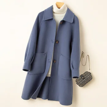 Двустороннее пальто, Женская куртка средней длины, Новая весенне-осенняя модная однотонная маленькая шерстяная куртка