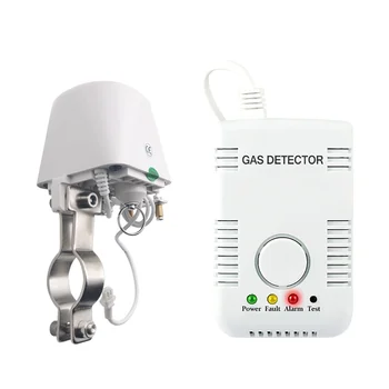 Детектор утечки природного газа сжиженного газа метана Сигнализация безопасности Утечки Домашний монитор с манипуляторным клапаном DN15 для отсечения трубы
