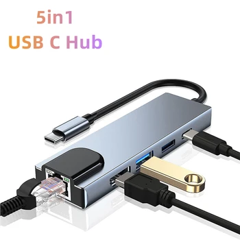 Док-станция USB C Type-C Thunderbolt3 с дисплеем 4K HD USB 3.0 RJ45 Ethernet LAN Зарядка PD 5-Портовый Концентратор-Разветвитель для Macbook