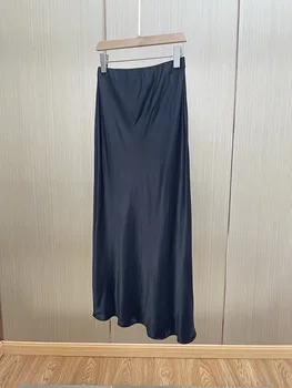Женская атласная тонкая юбка с высокой талией, черная Летняя мода 2023, Женская труба, миди, Jupe