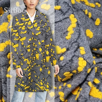 Зимняя новая мода американский стиль серый с желтым цветочным жаккардом кашемир шерстяная ткань для пальто платье SP3853 Бесплатная доставка