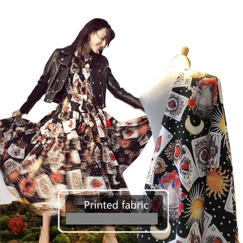 Итальянский роскошный бренд, Модная Игральная карта, Ткань с принтом, 100% Полиэстер, Одежда, Рубашка, Пижама, Черные ткани, Ткань для платья