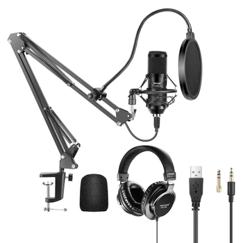 Комплект USB-микрофона Neewer с частотой 192 кГц/24 бит, Гиперкардиоидный Конденсаторный микрофон Plug & Play, Мониторные Наушники, Пенопластовый Колпачок, Подставка для рук