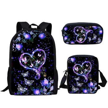 Креативная Бабочка с Цветочным Принтом, 3 комплекта, Школьная сумка, сумка для ланча, сумка для карандашей, Легкий Рюкзак Для подростков, Повседневный рюкзак для мальчиков и Девочек