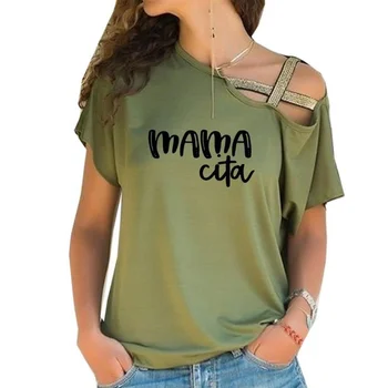 Летняя Женская футболка Mama Cita, День матери, Кавайные женские футболки с открытыми плечами, Женская одежда, Футболки, Топы