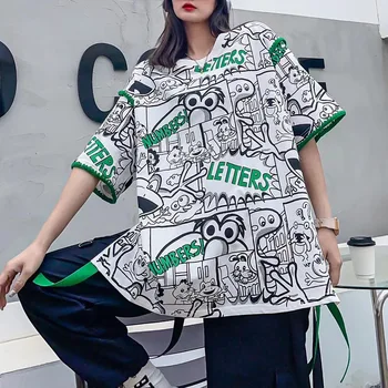 Летняя Женская футболка, Топ 2023, Новая футболка с рисунком граффити, 3D принтом, короткими рукавами в корейском стиле Harajuku, уличная футболка в стиле Хип-хоп, Повседневная Свободная