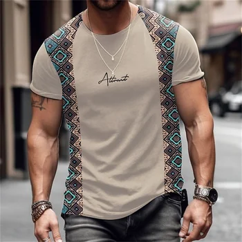 Летняя мужская футболка с 3D принтом, негабаритная, с круглым вырезом, мужская ретро повседневная этническая племенная уличная одежда с короткими рукавами