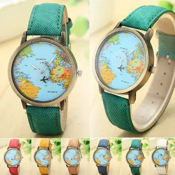 Лидер продаж, модные кварцевые часы Mini World, мужские часы Унисекс, карта, путешествие на самолете по всему миру, женские кожаные наручные часы