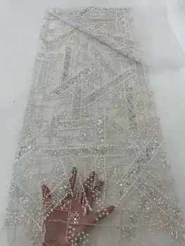 Майское КРУЖЕВО, Африканская Кружевная ткань с блестками и бисером, 2023, 5 Ярдов, Высококачественная французская нигерийская кружевная ткань для Жениха, платье, Свадебная вечеринка
