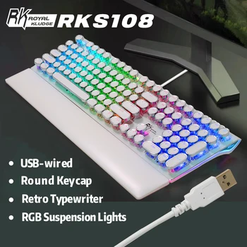 Механическая Игровая клавиатура для пишущих машинок RK108/RK S108 с RGB Подсветкой, Складная Подставка для Запястий, 108 Клавиш, Ретро-Круглая Крышка для ключей