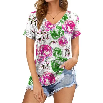 Модная футболка с цветочным 3D принтом, женские летние футболки большого размера, топы Y2k, футболки, женская повседневная уличная одежда, Женская одежда