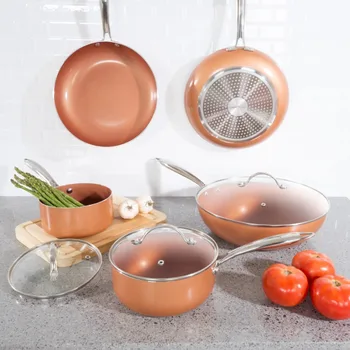 Набор посуды Classic Cuisine из 8 предметов с антипригарным керамическим покрытием, крышкой из закаленного стекла, медного цвета