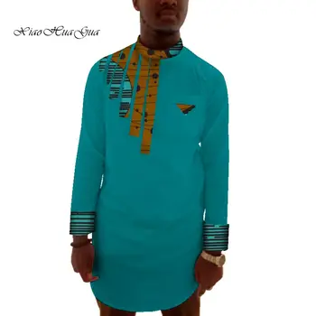 Новая африканская одежда, мужская рубашка, традиционная африканская одежда, Топы от Bazin Riche, Повседневная рубашка в стиле пэчворк с африканским принтом WYN503
