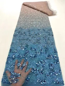 Оптовая Продажа Высококачественной Африканской кружевной ткани с вышивкой из тюля и бисера, 5 ярдов для самостоятельного шитья, Нигерийское женское вечернее Свадебное платье