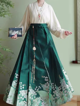 Оригинальная женская повседневная рабочая одежда Hanfu mamian qun с синей тканью и имитацией золотого макияжа flower Ming system flower bird