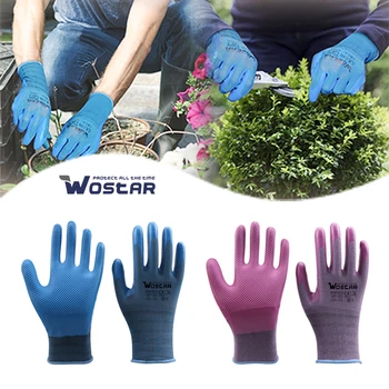 Рабочие перчатки из фиолетового полиэстера, серая латексная перчатка Wostar, защитные для работы в саду, нескользящие водонепроницаемые садовые перчатки