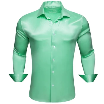 Роскошные шелковые рубашки для мужчин, атласные зеленые однотонные мужские блузки с длинным рукавом, Повседневные вечерние топы, дышащие Barry Wang