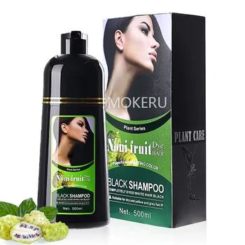 Стойкое 100% серое покрытие Mokeru Натуральный фрукт Нони Стойкая черная краска для волос Шампунь для женщин и мужчин