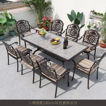Уличная мебель столы и стулья из литого алюминия, садовый дворик, электрическое барбекю, комбинация столов для барбекю на древесном угле