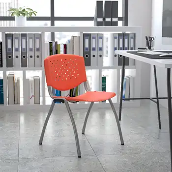 Флэш-мебель серии HERCULES весом 880 фунтов. Вместительный Оранжевый пластиковый стул с рамой из титана серого цвета с порошковым покрытием