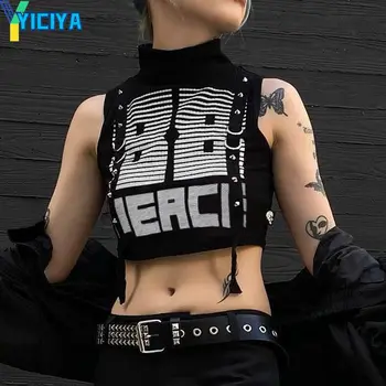Футболка YICIYA, топ y2k, женские сексуальные футболки в готическом стиле, черные гоночные футболки, укороченный топ, корейские модные блузки, футболки, одежда, футболка 2023