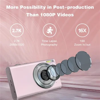 Цифровая камера с автофокусом, 2,7-Килограммовая 48-мегапиксельная Камера для видеоблогинга с Большим экраном 2,8 дюйма, Стильная камера для подростков-Розовый