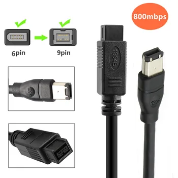 Черный кабель IEEE 1394 Firewire 800-Firewire 400, 9-контактный/6-контактный штекер 6 футов /10 футов /15 футов