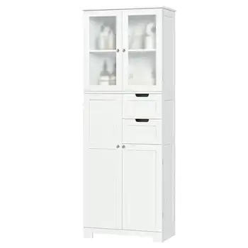 Шкаф для хранения, 4-дверный деревянный высокий шкаф, Шкаф с 2 выдвижными ящиками для ванной комнаты, Белый картотечный шкаф, выдвижной шкаф для хранения документов